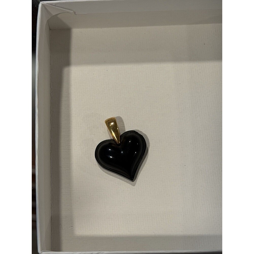 Vintage Lalique Heart Pendant Necklace Black Crystal